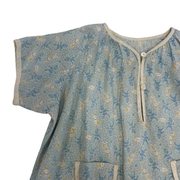 Vintage Handmade Blue Yellow Printed Short Sleeve Bubble One Piece Boys ASIS - Picture 3 of 5